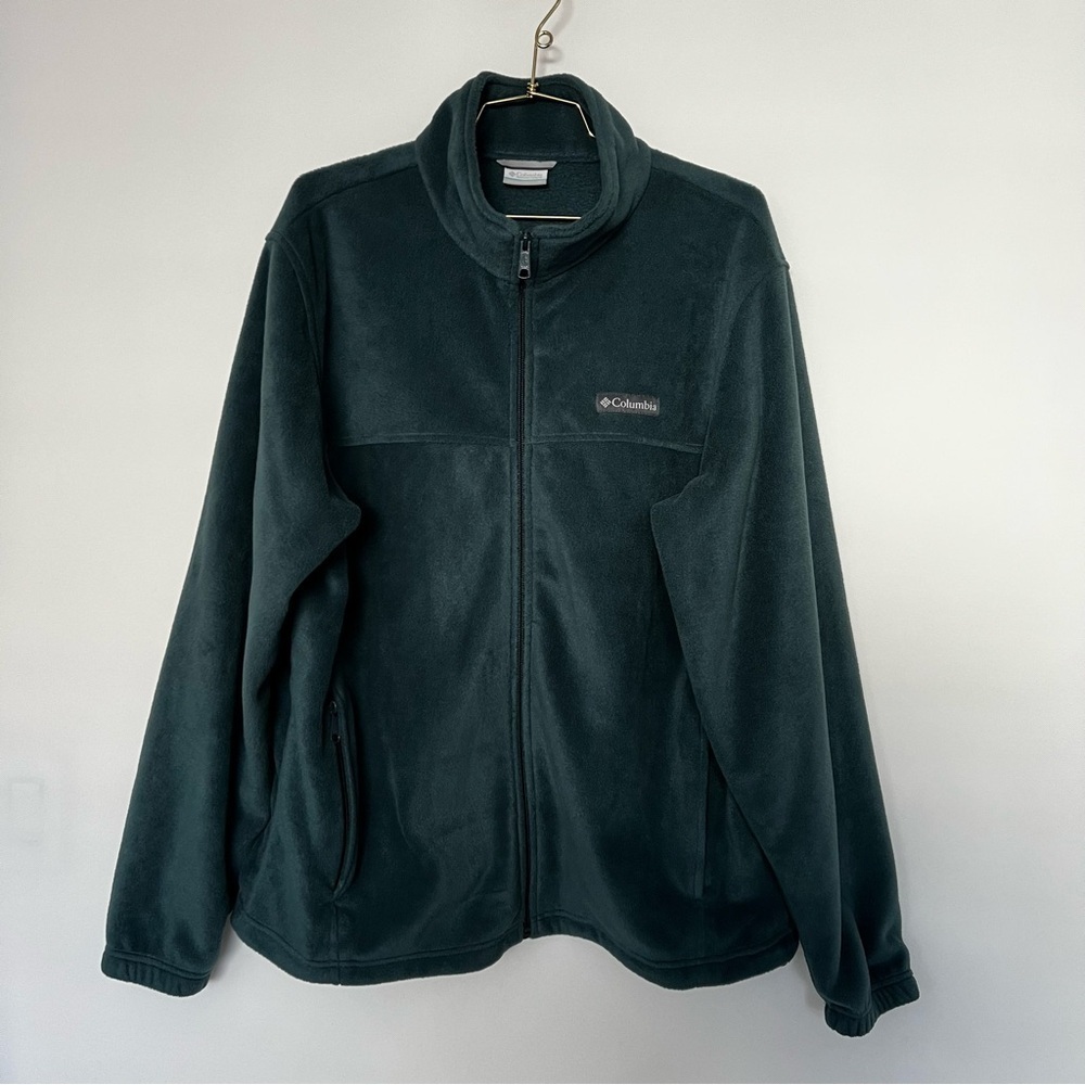 Columbia Men's Fleece Jacket Size XL Green Front Zip Closure Comfy Soft